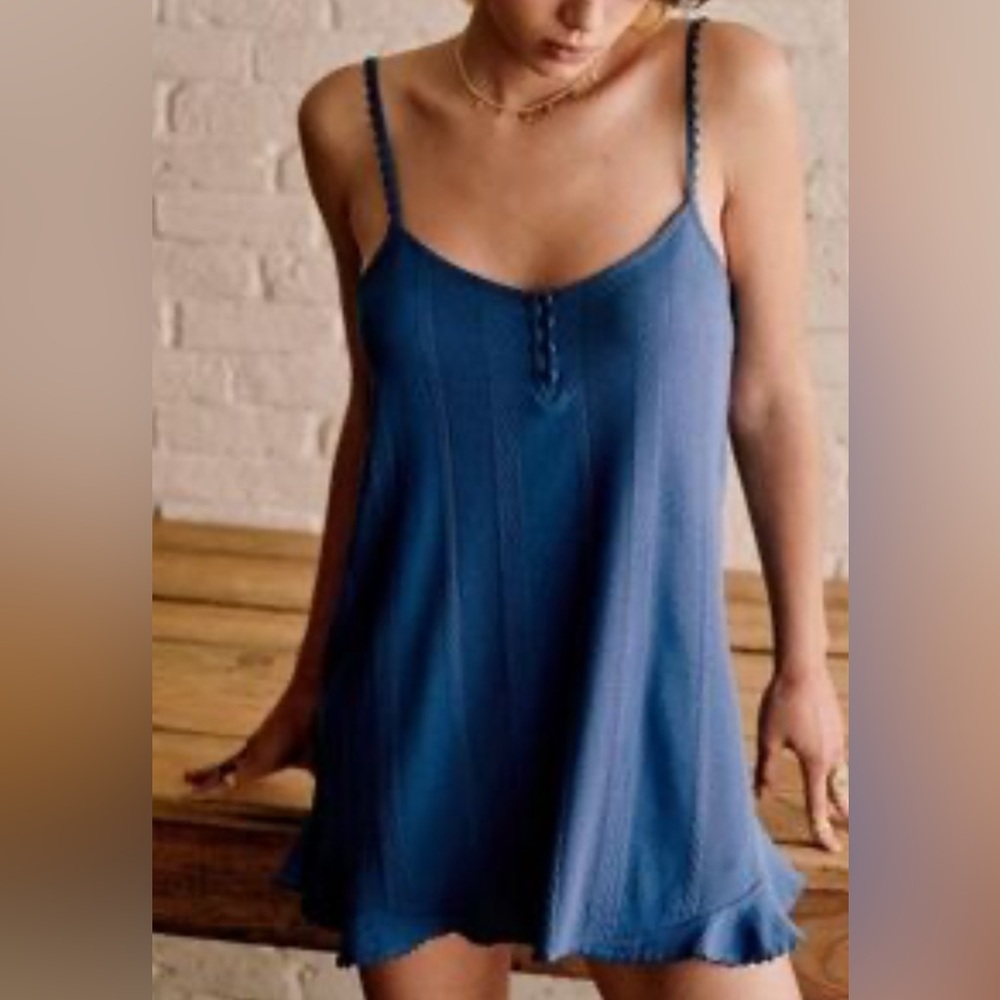 Sézane Eleonora Negligee Blue Button Front Knit Slip Dress Medium - Picture 1 of 7